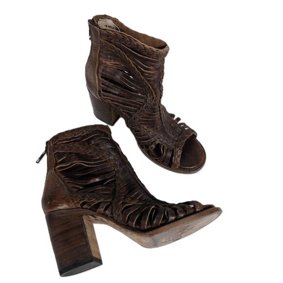 Freebird Bela Leather Braided Boho Heeled Boot SZ 6 Dark Brown Western - Picture 10 of 14